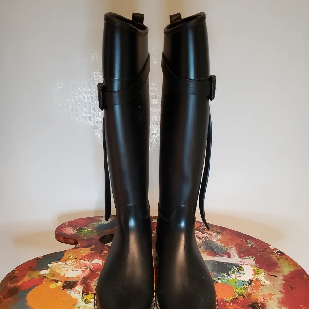 BurberryTall Rain Boots, sz 38, Black - Picture 2 of 4